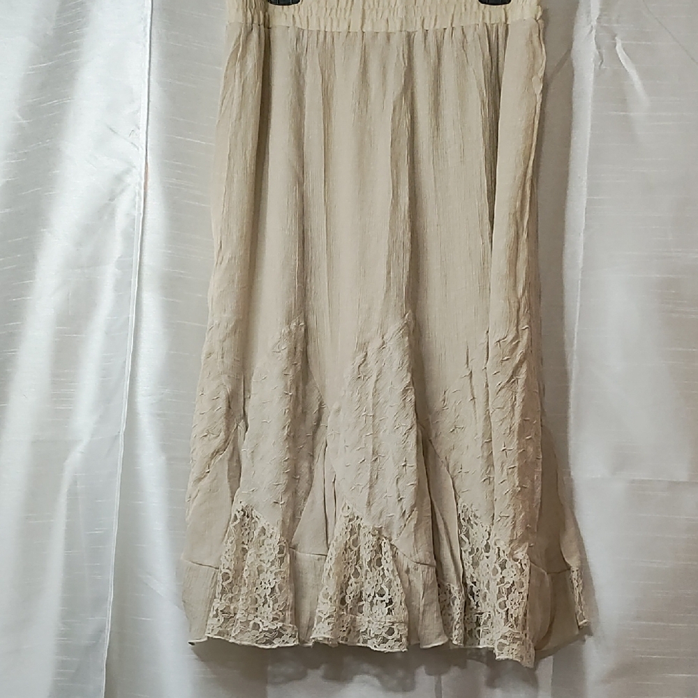 Krazy Kat Cream Smocked Midi Skirt